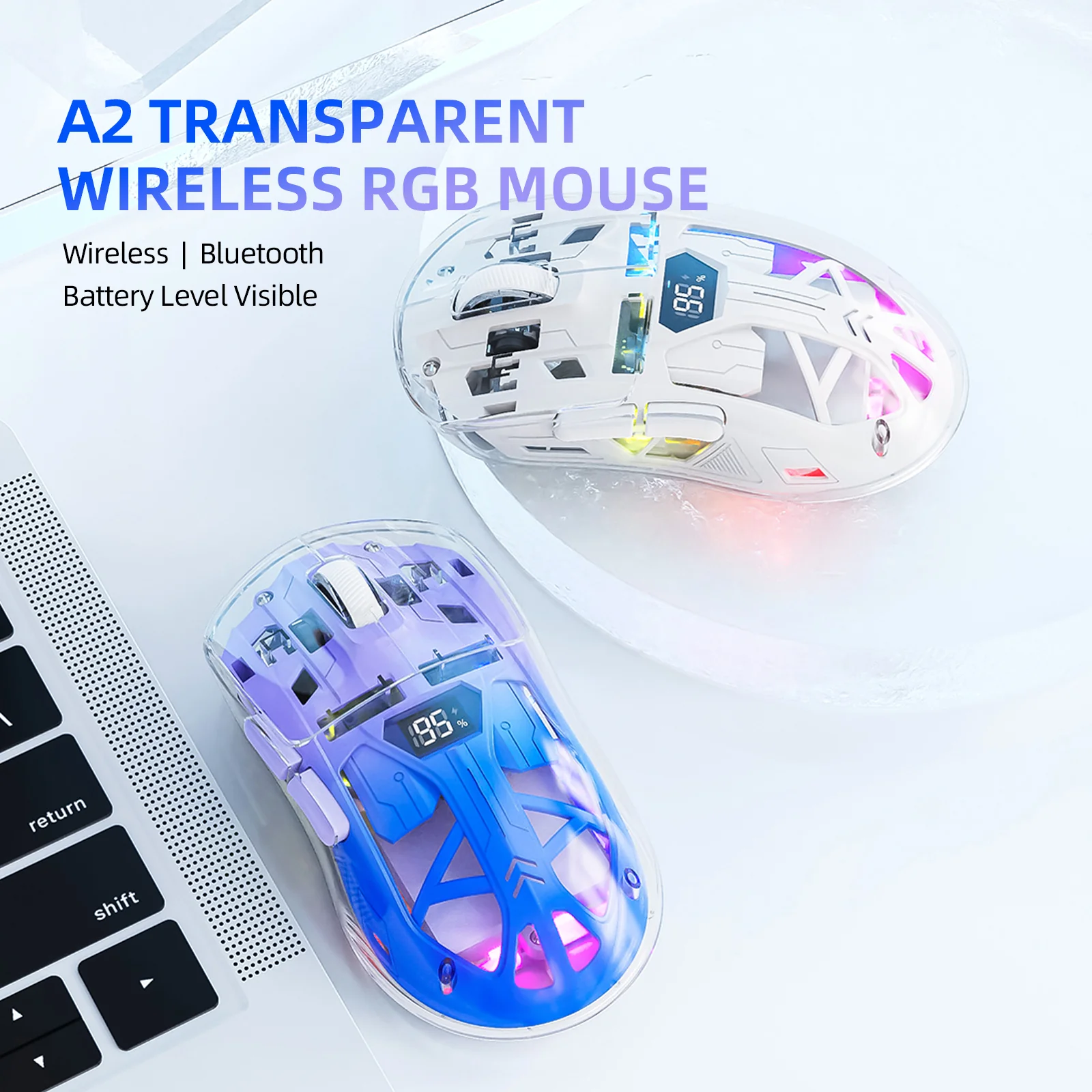 ATTACK SHARK A2 Transparent RGB Wireless Mouse with Battery Level Display - Image 6