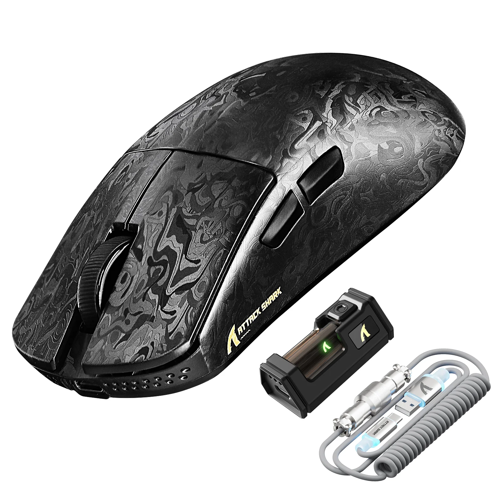 ATTACK SHARK R11 ULTRA Carbon Fiber Wireless 8K PAW3950MAX Gaming Mouse with C06 Ultra LED Cable - Image 2