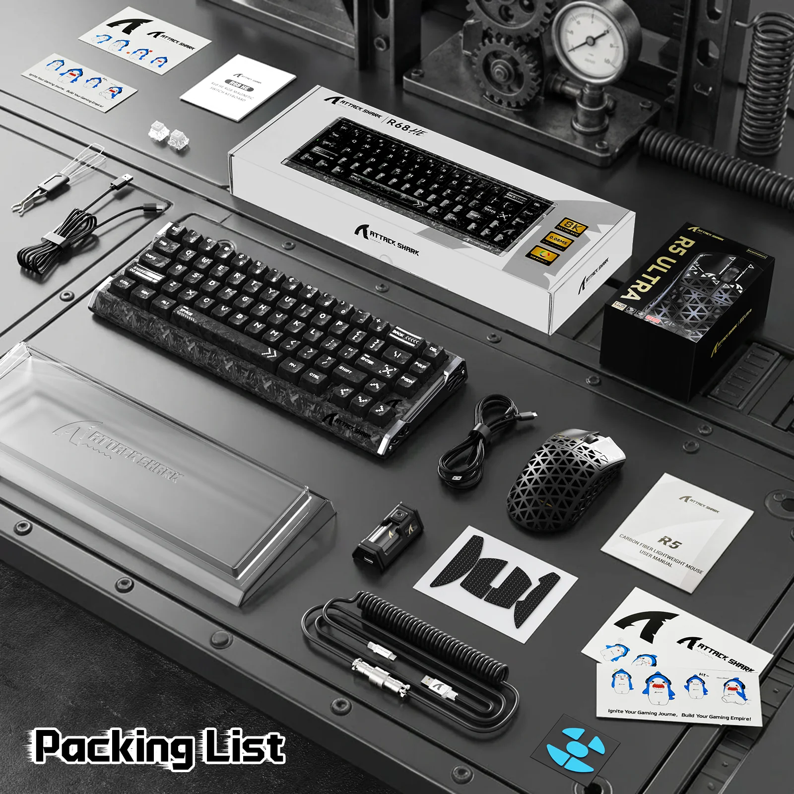 ATTACK SHARK R68 HE & R5 ULTRA Carbon Fiber Gaming Bundle With C01 ULTRA Coiled Cable - Image 9