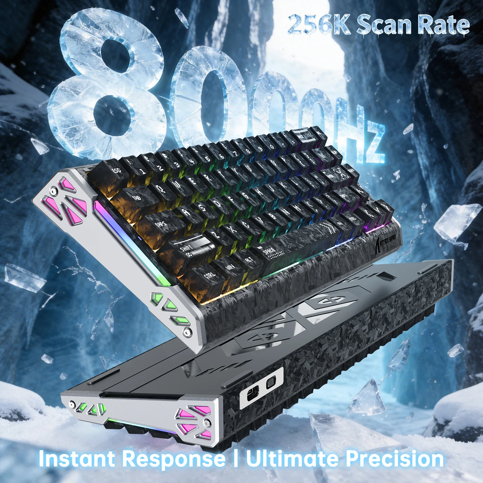 ATTACK SHARK R68 HE Carbon Fiber Wired Rapid Trigger Magnetic Switch Keyboard With C01 Ultra RGB Coiled Cable - Image 4