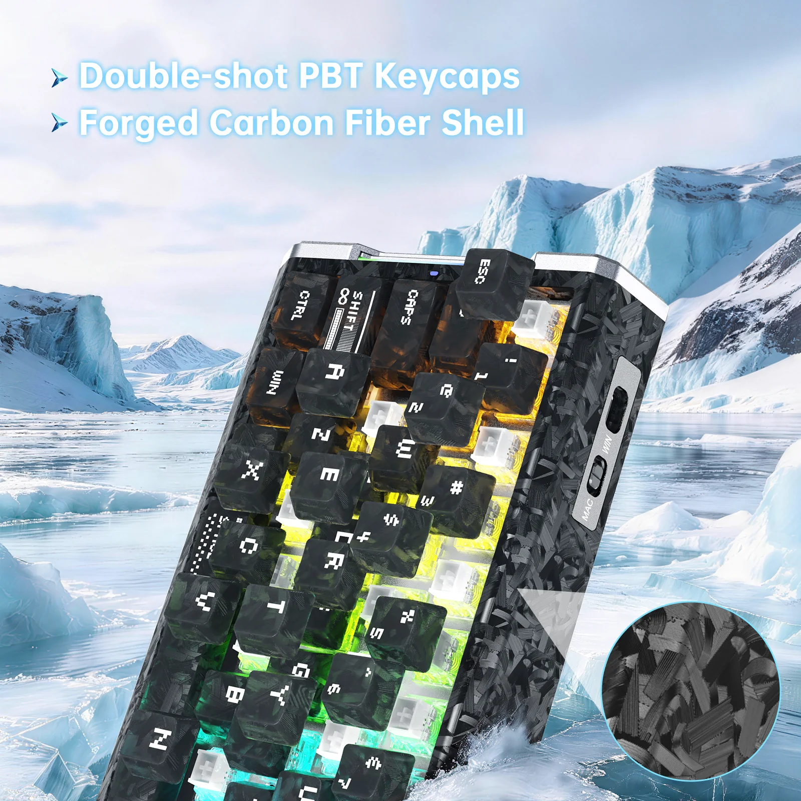 ATTACK SHARK R68 HE Carbon Fiber Wired Rapid Trigger Magnetic Switch Keyboard With C01 Ultra RGB Coiled Cable - Image 8