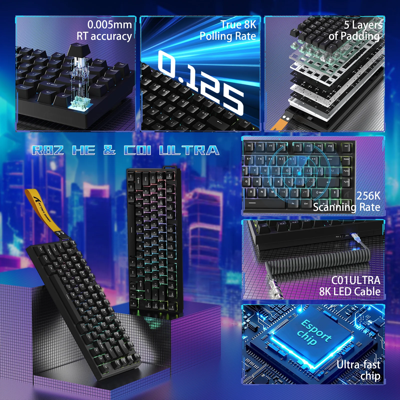 ATTACK SHARK R82 HE Wired 75% Gaming Keyboard with C01ULTRA LED Cable - Image 12