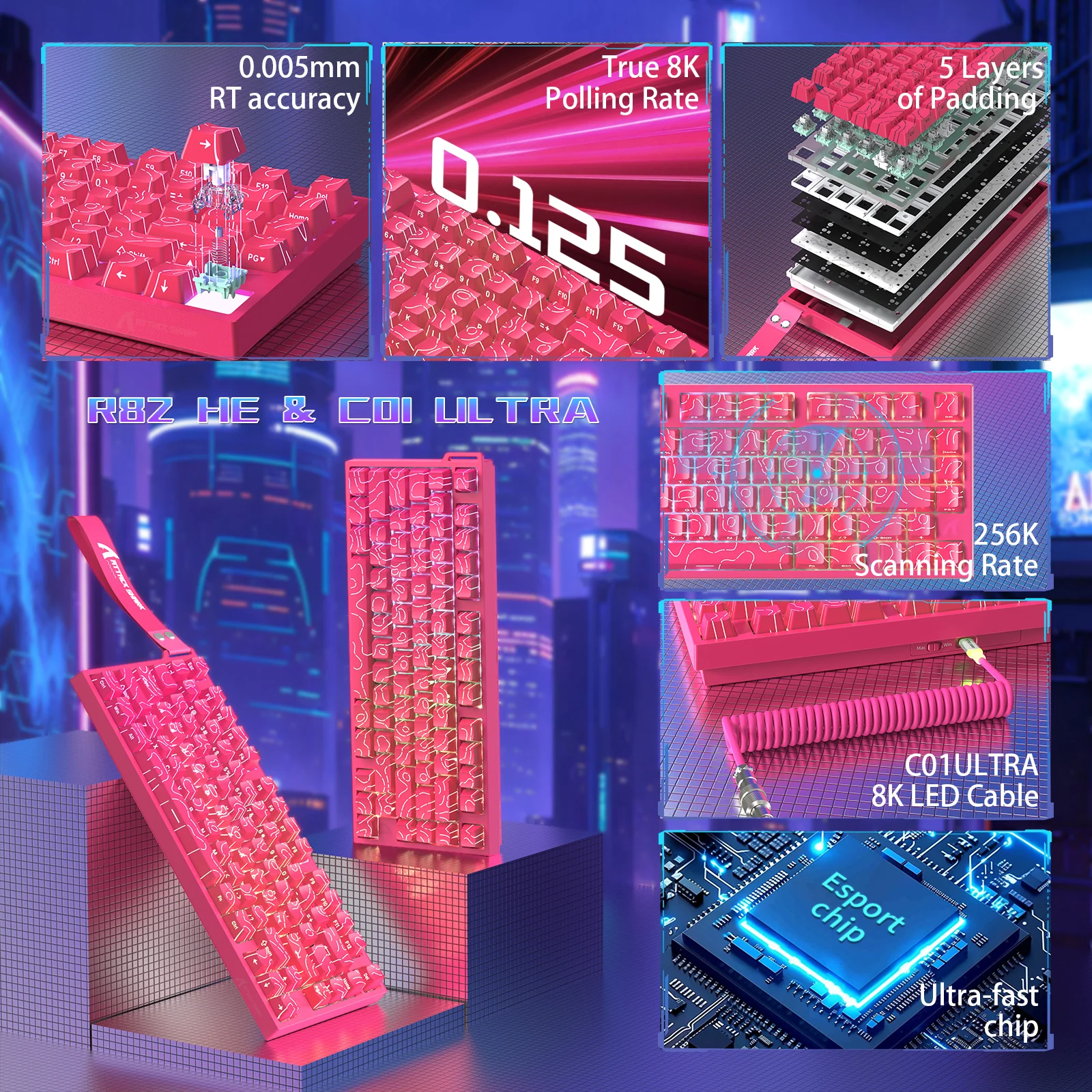 ATTACK SHARK R82 HE Wired 75% Gaming Keyboard with C01ULTRA LED Cable - Image 22