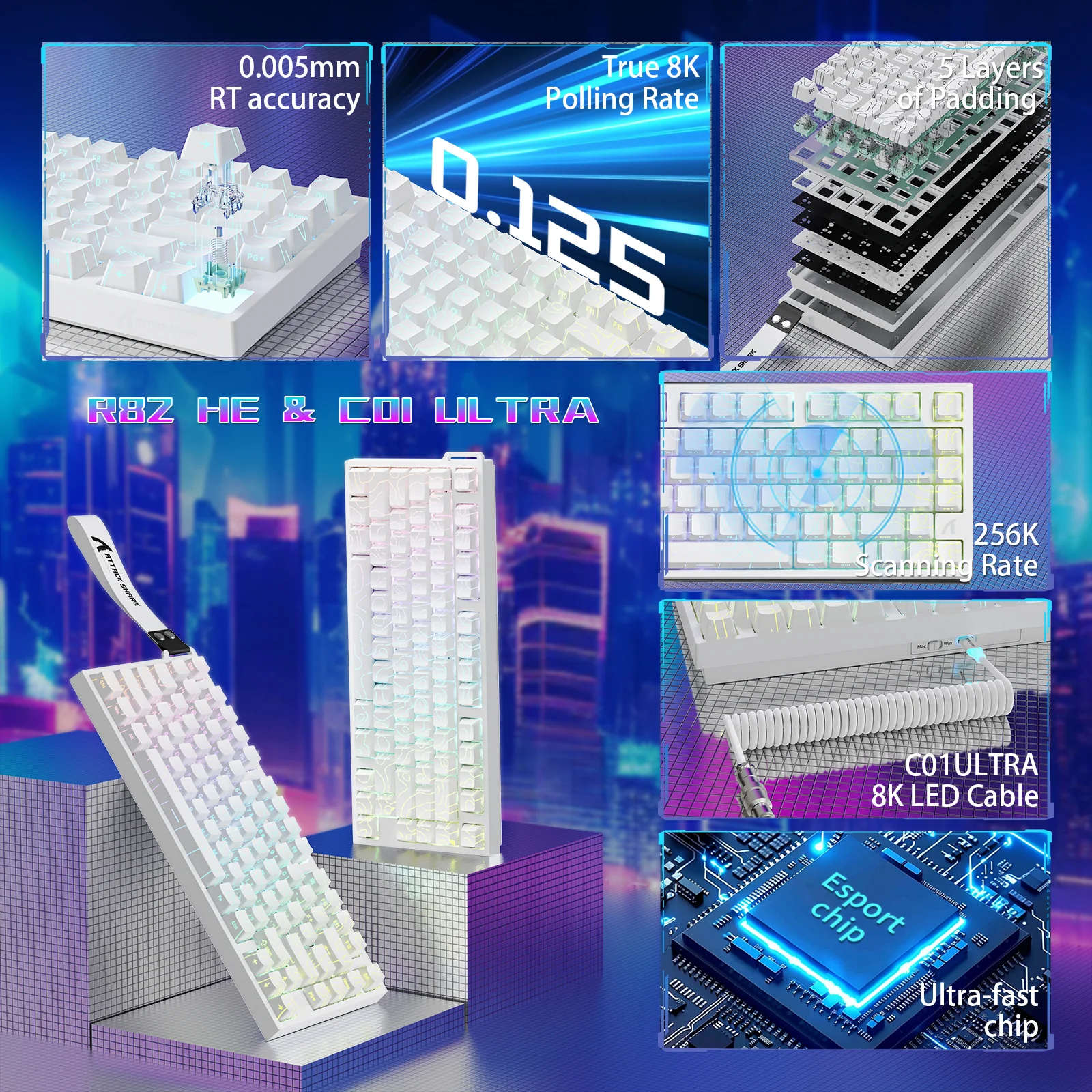 ATTACK SHARK R82 HE Wired 75% Gaming Keyboard with C01ULTRA LED Cable - Image 3