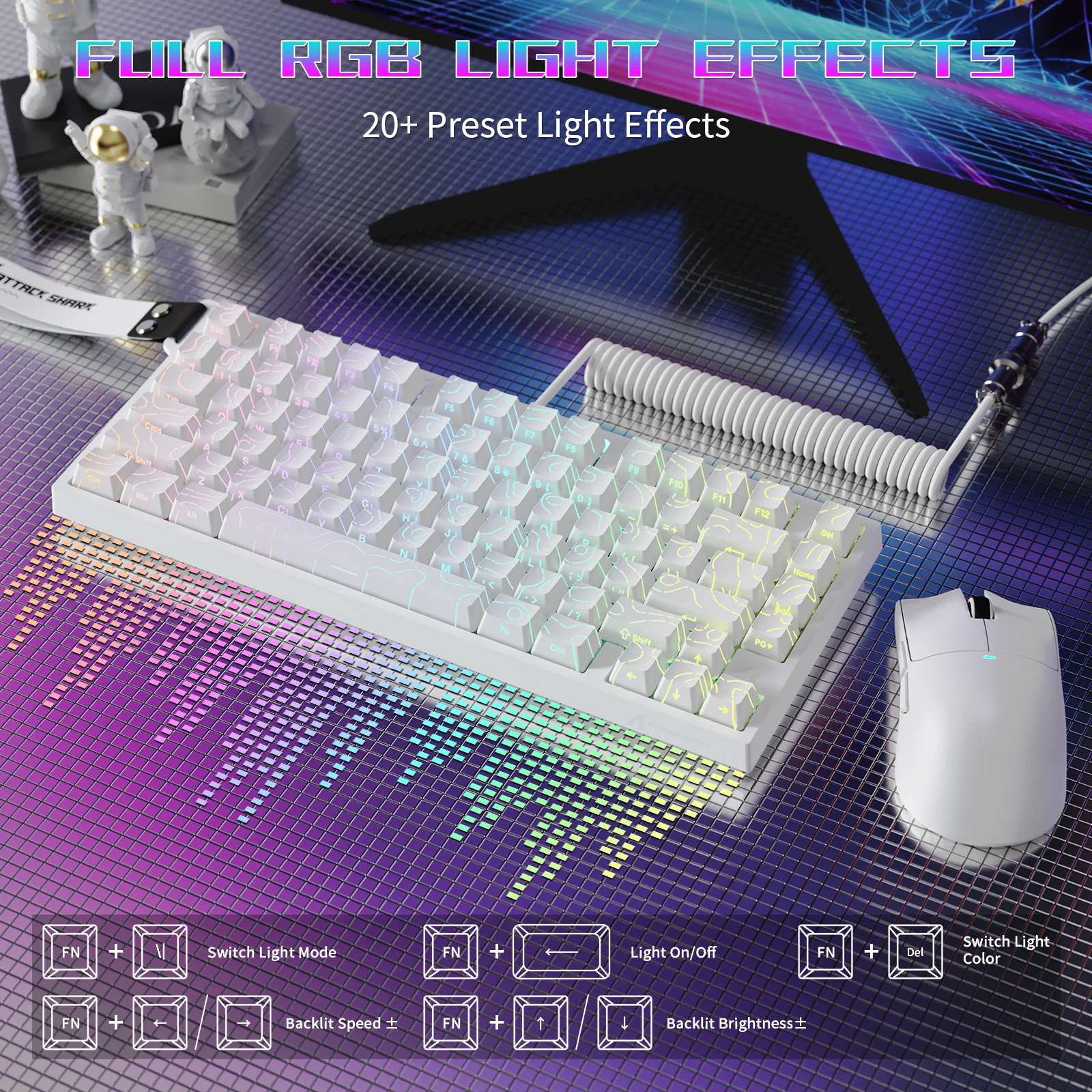 ATTACK SHARK R82 HE Wired 75% Gaming Keyboard with C01ULTRA LED Cable - Image 6