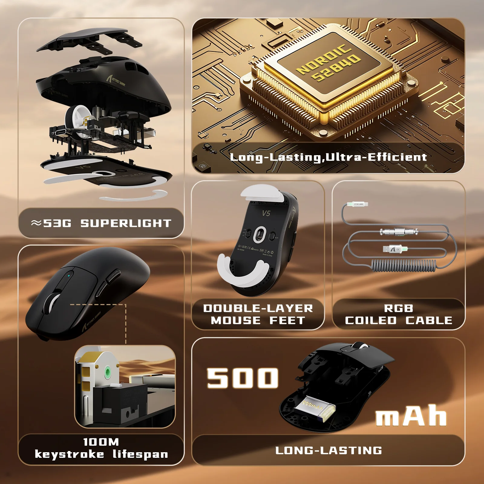 ATTACK SHARK V5 8KHz Wireless PAW3950MAX Gaming Mouse with C06 Ultra Cable - Image 12