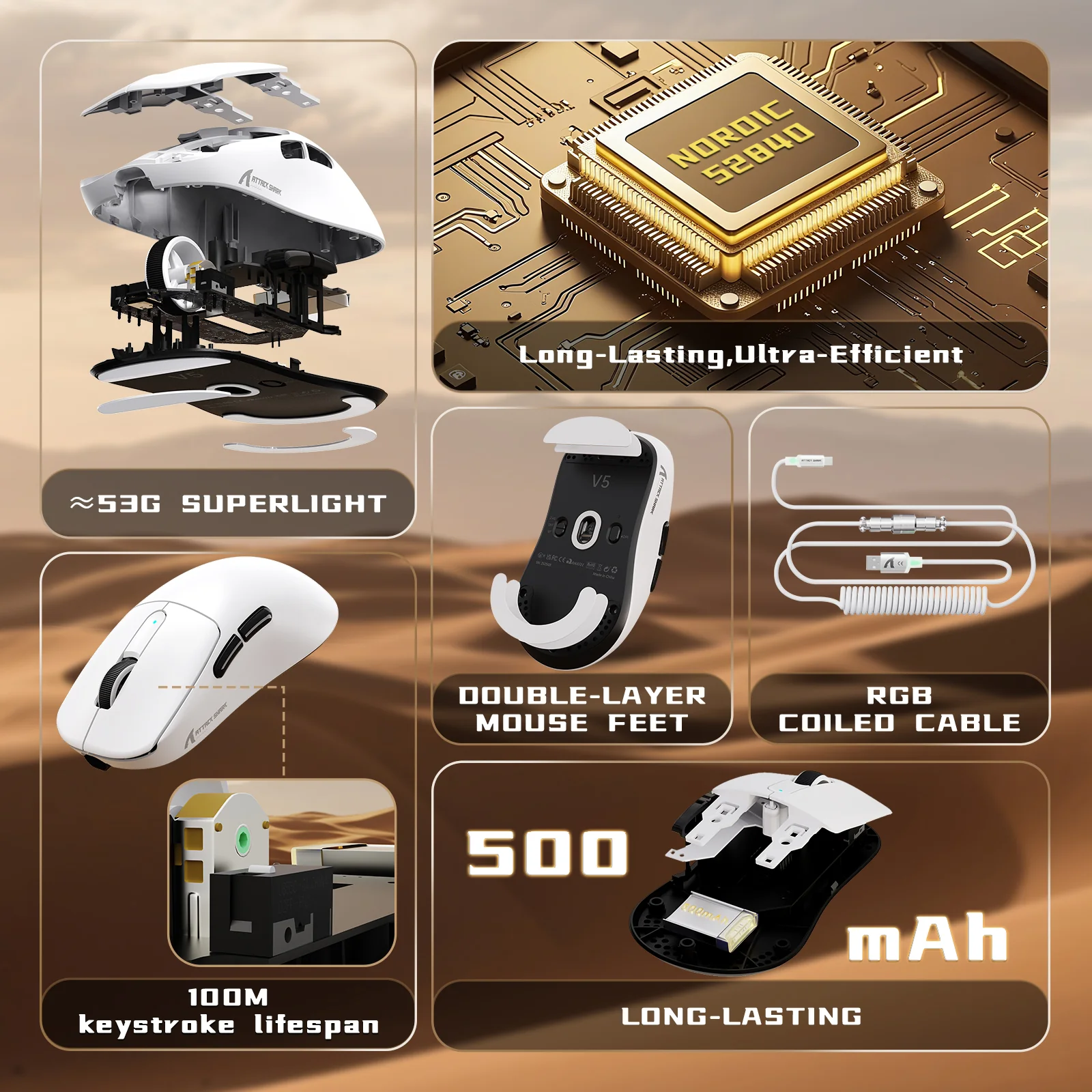 ATTACK SHARK V5 8KHz Wireless PAW3950MAX Gaming Mouse with C06 Ultra Cable - Image 3