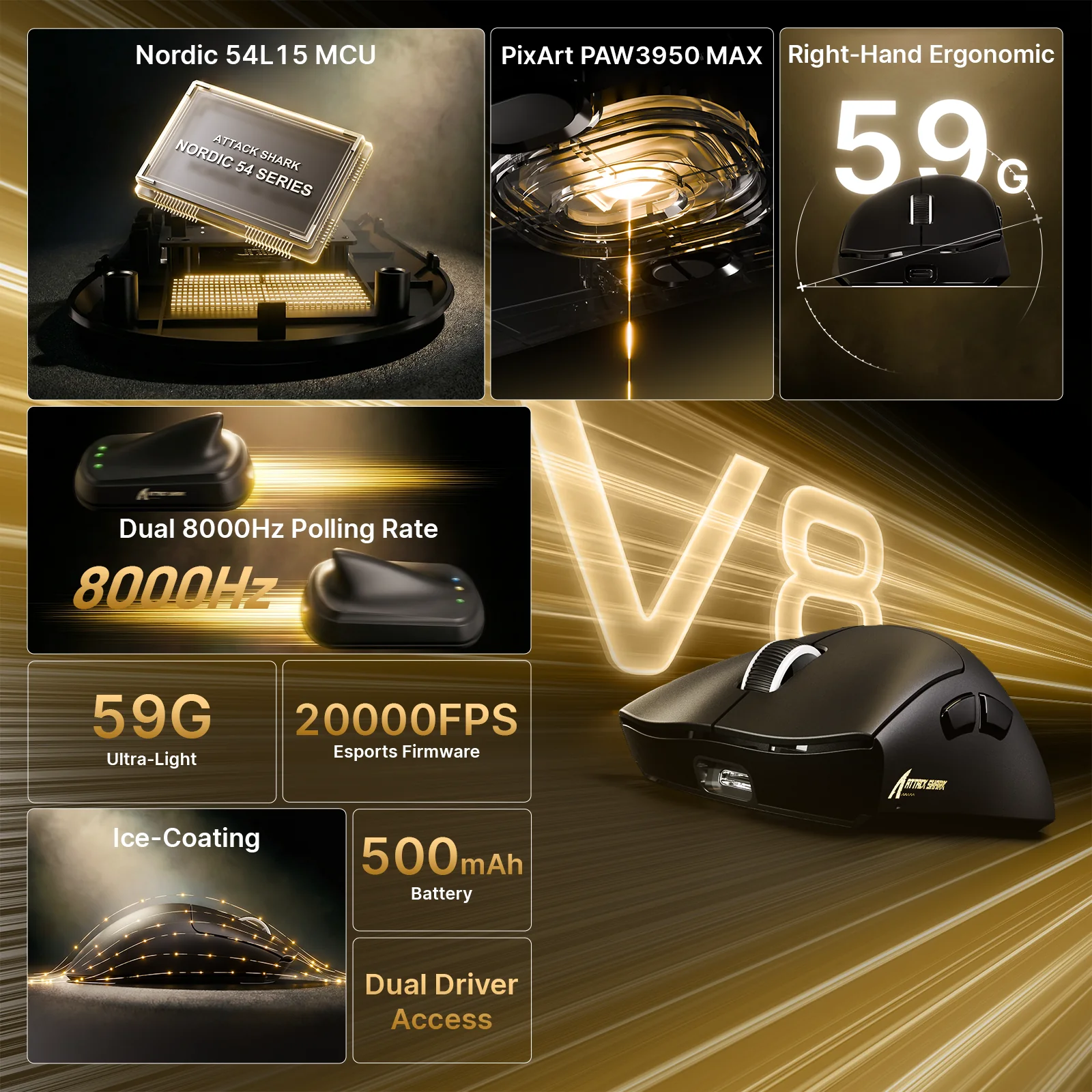 ATTACK SHARK V8 Ultra-Light Ergonomic Wireless Gaming Mouse - Image 11