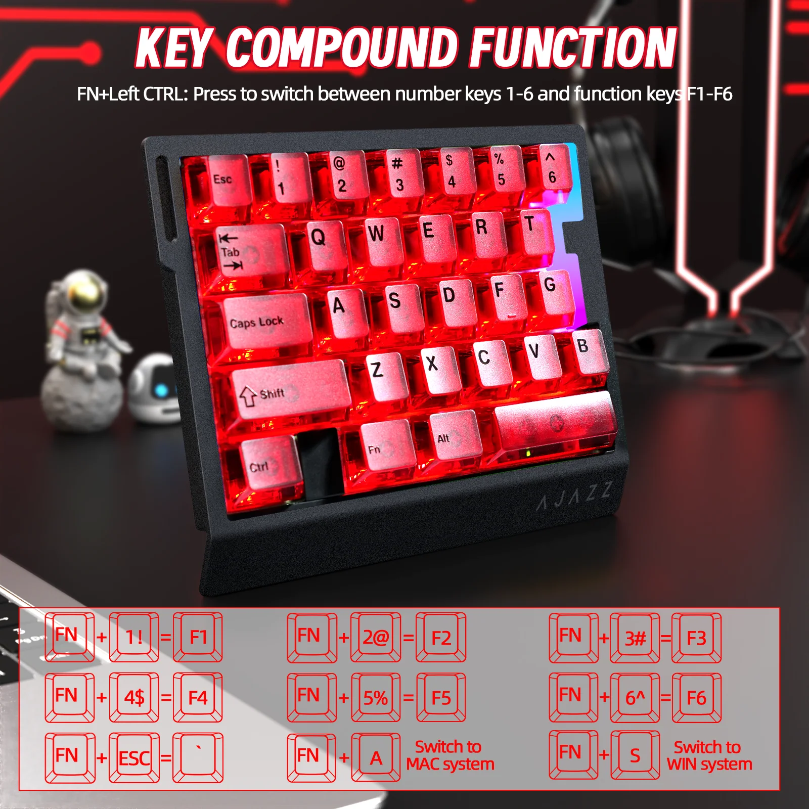 ATTACK SHARK X AJAZZ AK029 Wired One-Handed Gaming Keyboard - Image 36
