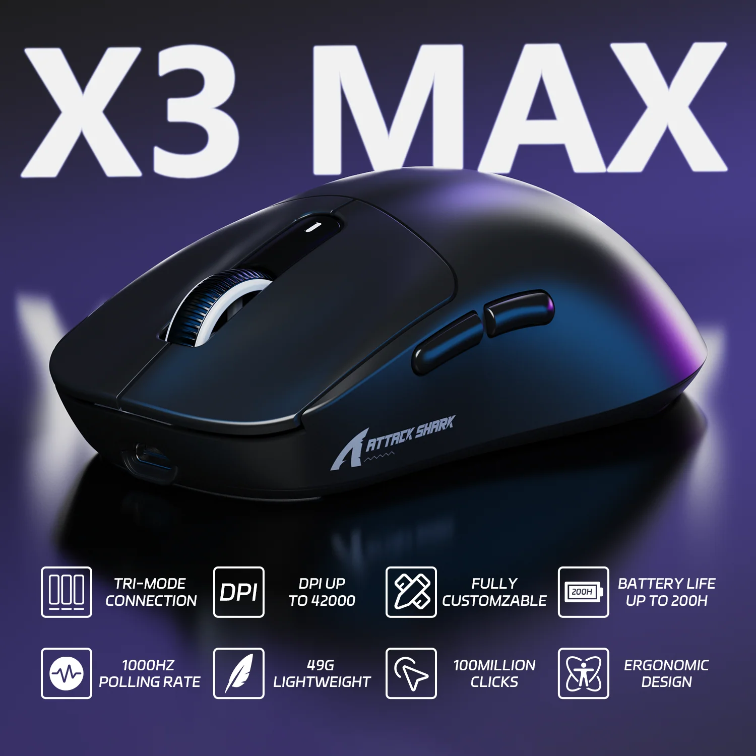 ATTACK SHARK X3MAX PAW3950 Wireless Gaming Mouse with C06 Mouse Coiled Cable - Image 10