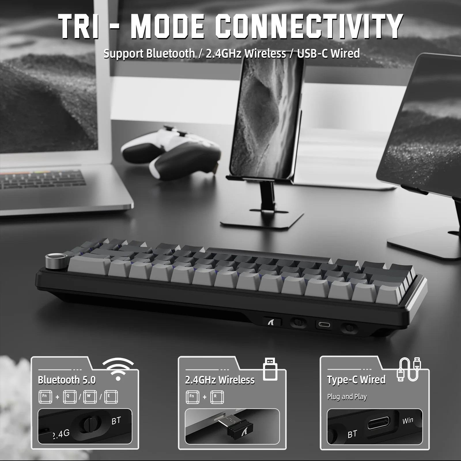 ATTACK SHARK X66 Wireless Mechanical Keyboard with Side Printed PBT Keycaps - Image 3