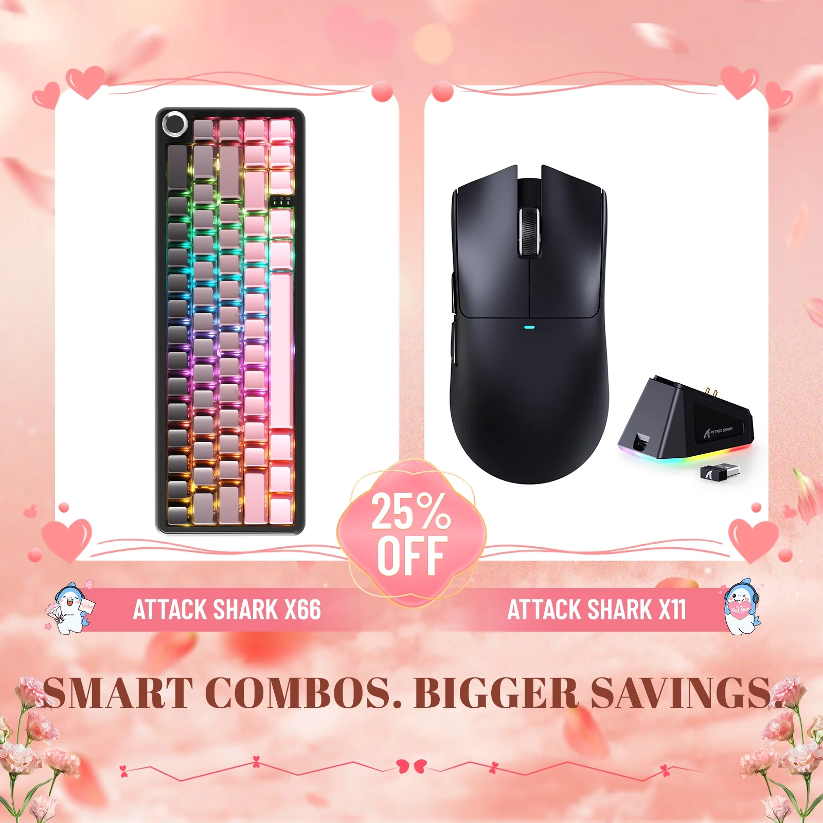ATTACK SHARK X66 Wireless Mechanical Keyboard + X11 Wireless Gaming Mouse Bundle - Image 10