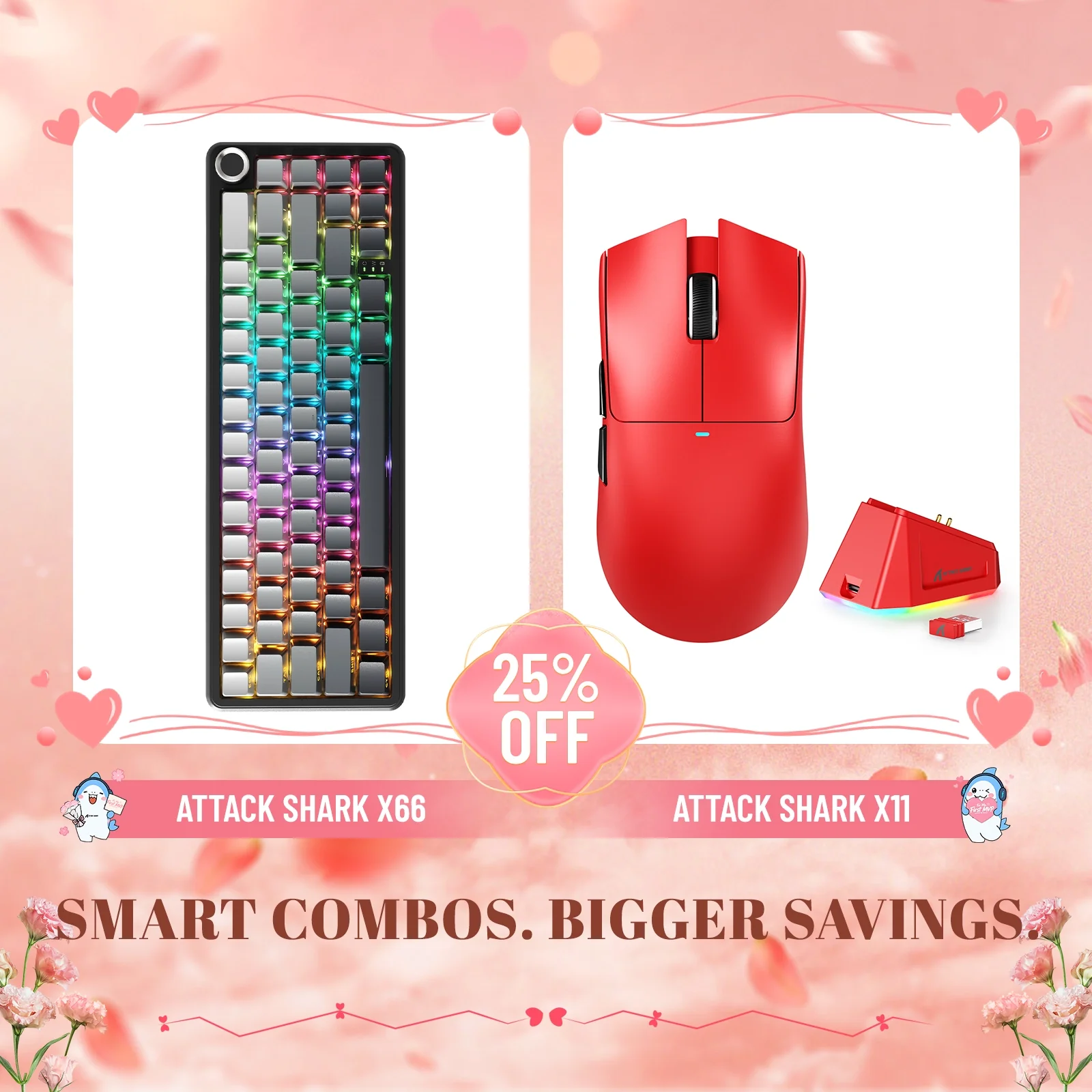 ATTACK SHARK X66 Wireless Mechanical Keyboard + X11 Wireless Gaming Mouse Bundle - Image 8
