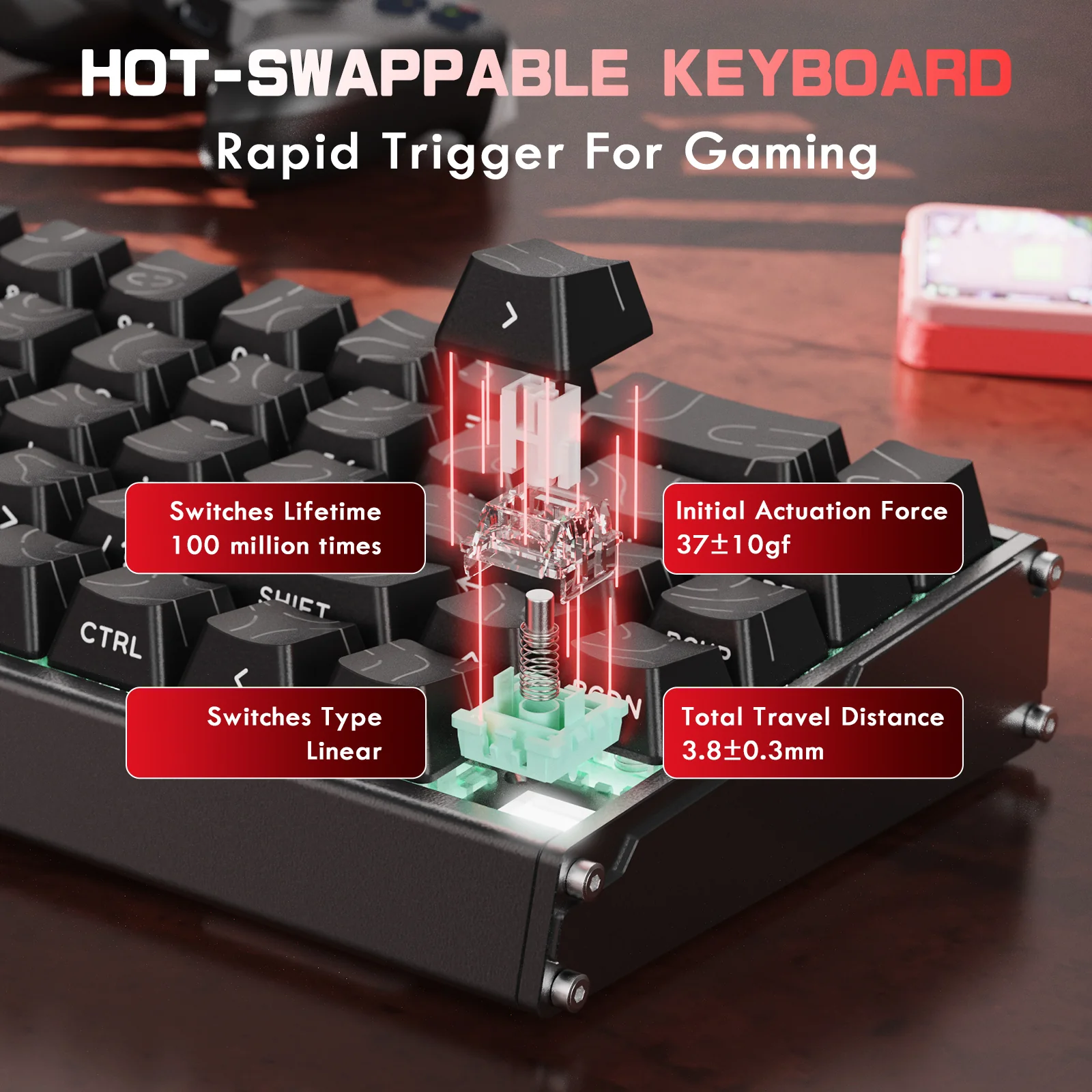 ATTACK SHARK X68MAX HE Rapid Trigger CNC Aluminum Keyboard Magnetic Switch with C01Ultra RGB Coiled Cable - Image 24