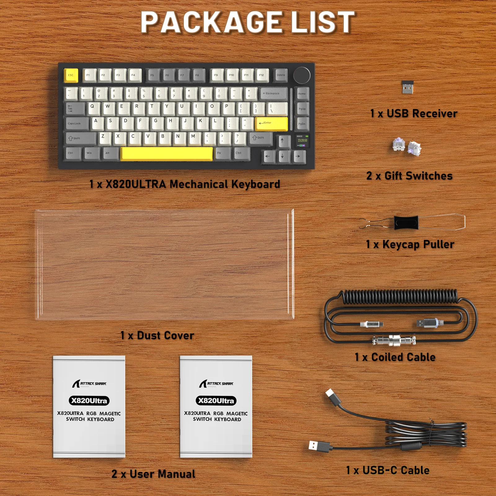 ATTACK SHARK X820ULTRA Mechanical Keyboard with C01ULTRA Coiled Cable - Image 48