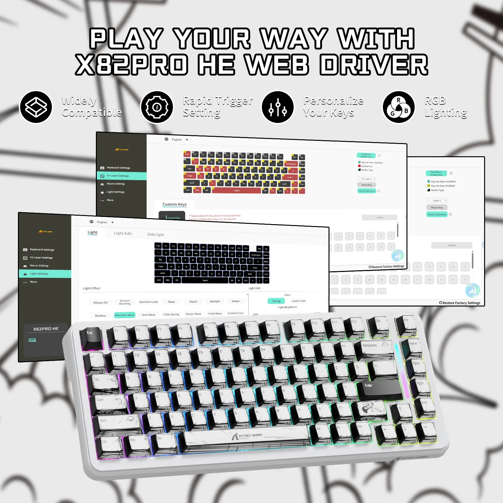 ATTACK SHARK X82PRO HE Wireless Rapid Trigger Gaming Keyboard Magnetic Switch - Image 7