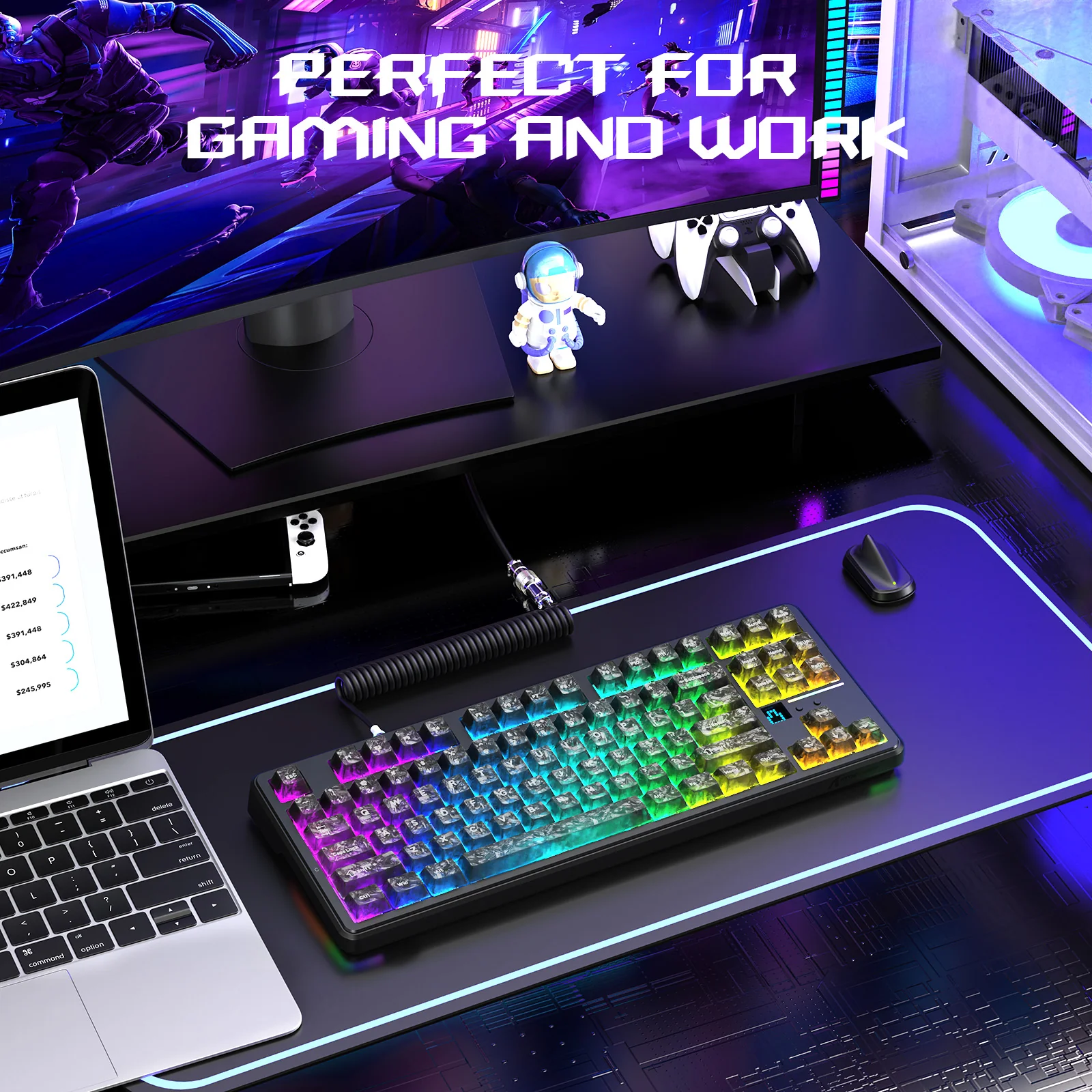 ATTACK SHARK X87 ULTRA Wireless Gaming Keyboard with 8KHz Receiver and RGB Coiled Cable - Image 3
