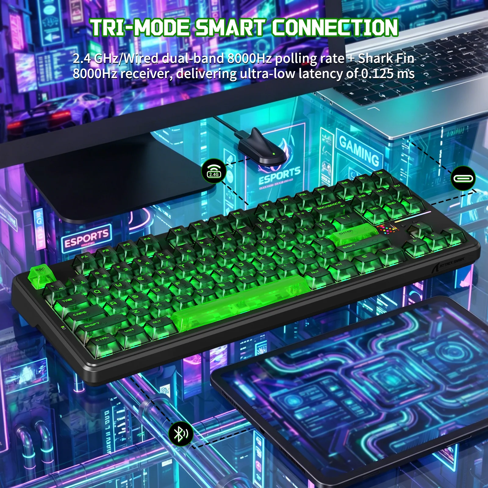 ATTACK SHARK X87 ULTRA Wireless Mechanical Keyboard With 8K Wireless Receiver - Image 22