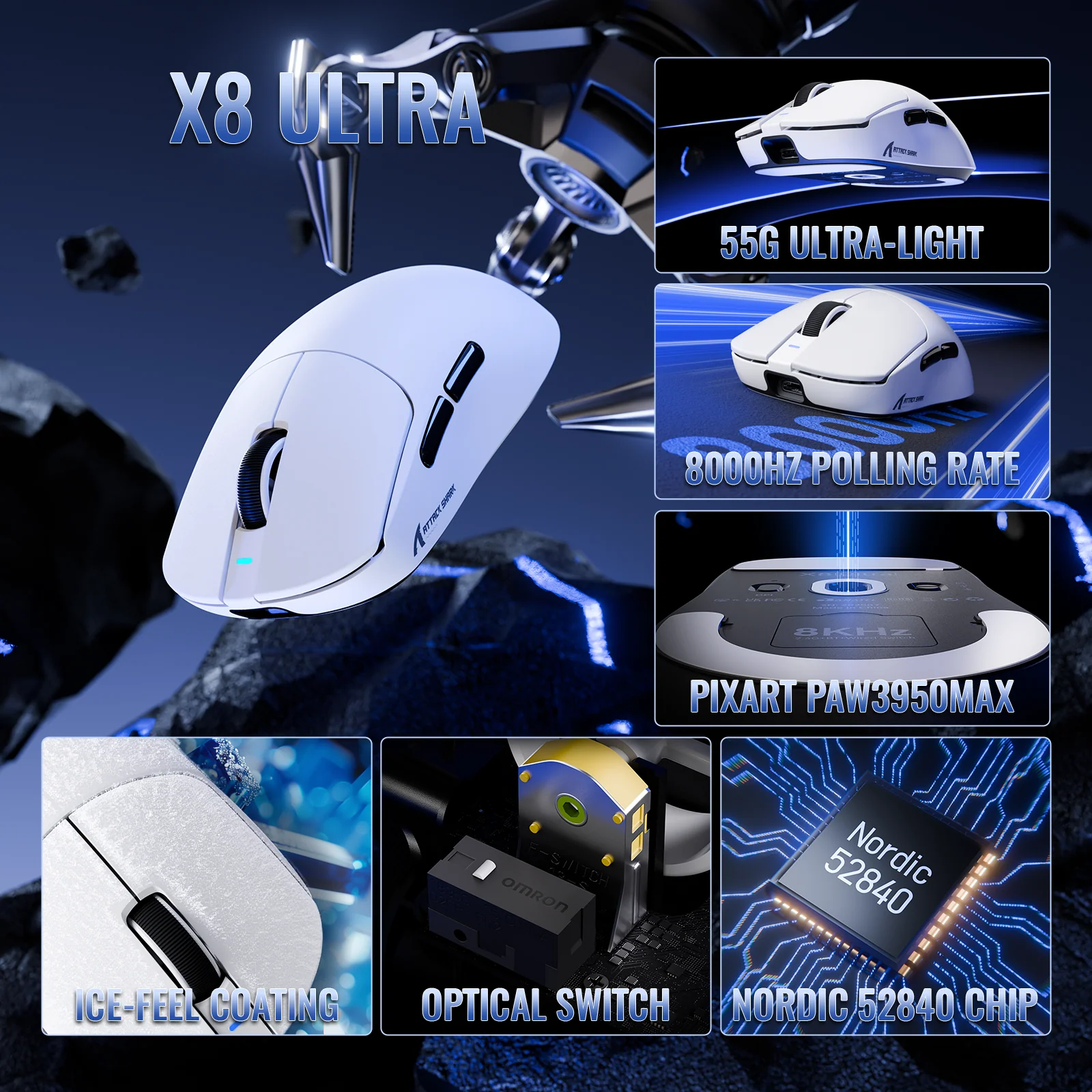 ATTACK SHARK X8 Series Tri-mode  Lightweight Wireless Gaming Mouse - Image 4