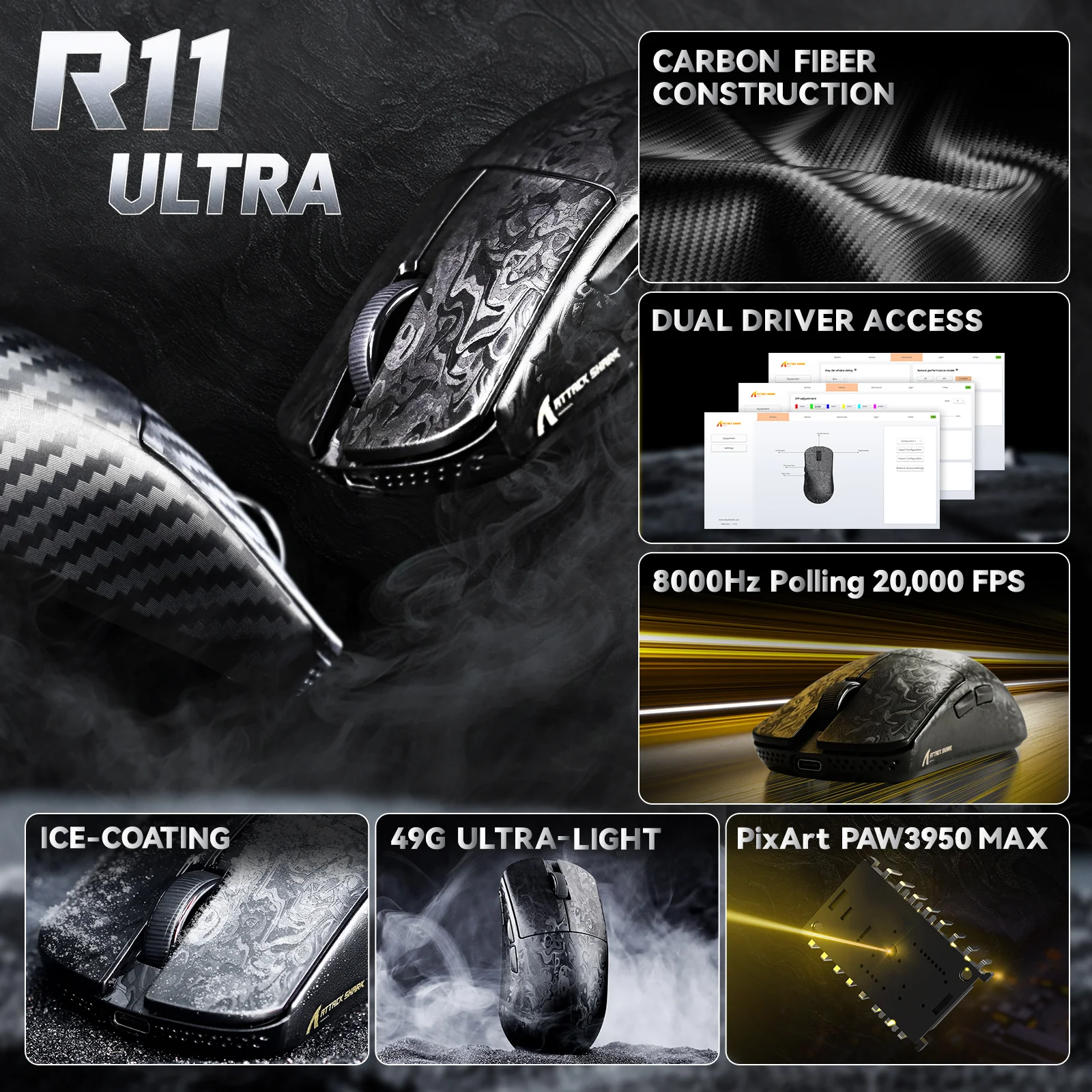 ATTACK SHARK R68 HE & R11 ULTRA Carbon Fiber Gaming Bundle - Image 26