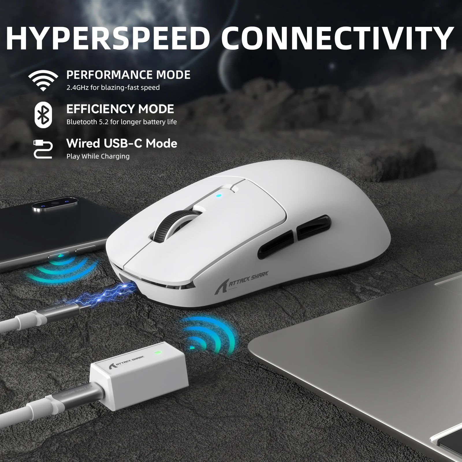 ATTACK SHARK R6 LIGHTSPEED Wireless Gaming Mouse with C06 Mouse Coiled Cable - Image 15