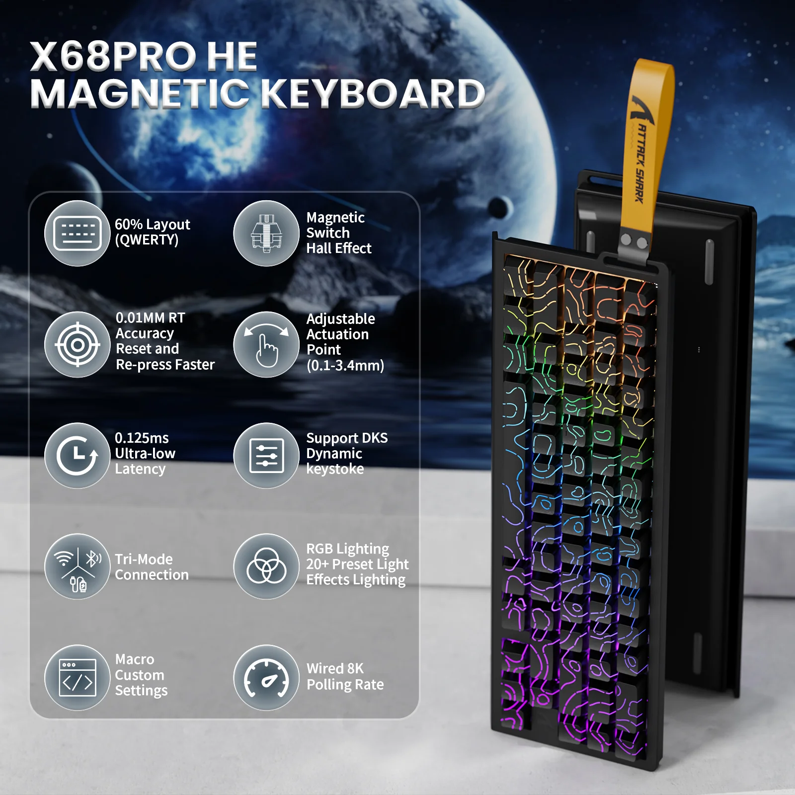 ATTACK SHARK X68PRO HE Wireless Rapid Trigger Keyboard With Coiled Cable - Image 21