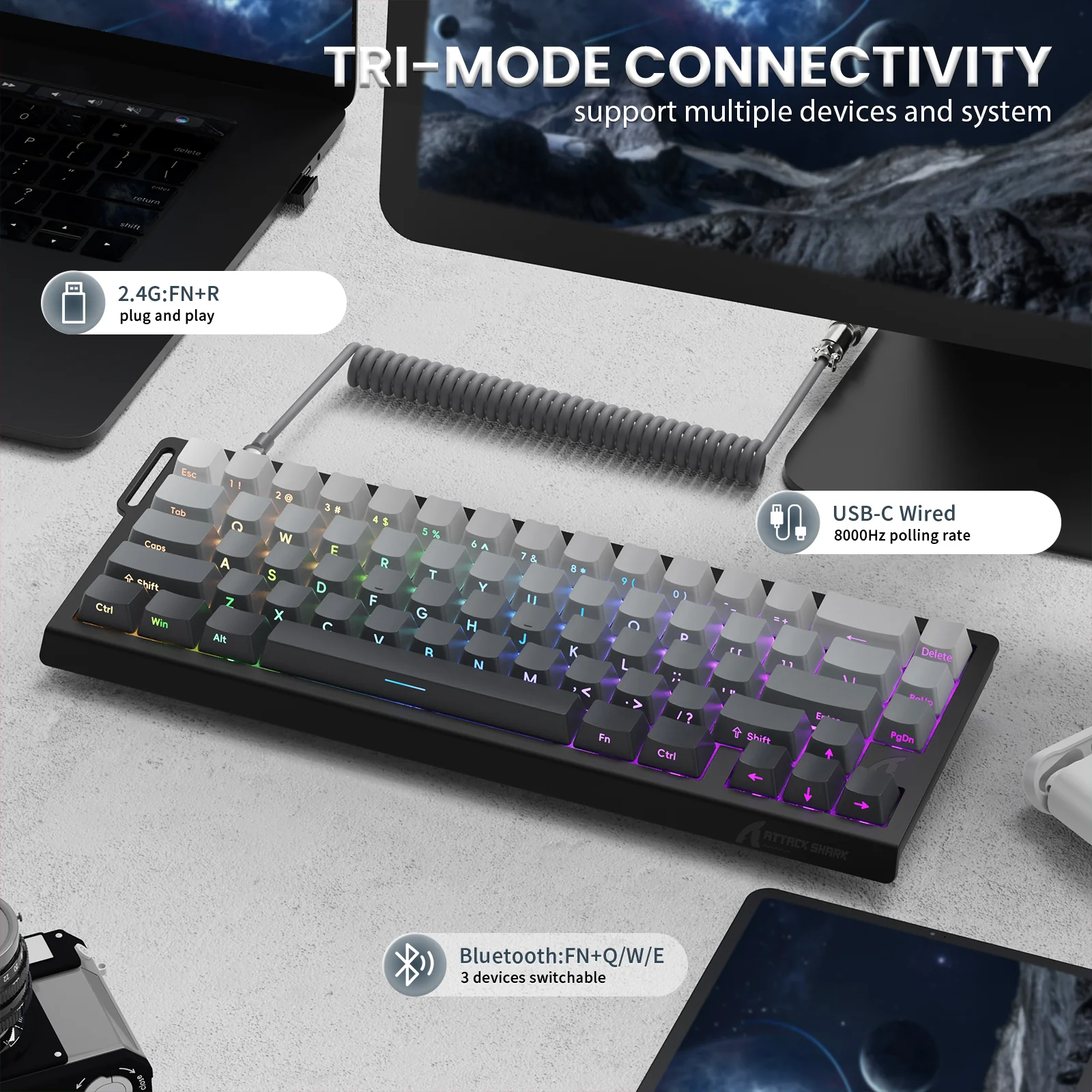 ATTACK SHARK X68PRO HE Wireless Rapid Trigger Keyboard With Coiled Cable - Image 4